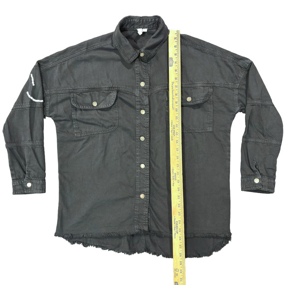 Elan Dolly Jacket Shirt Top Button Fray Women's Extra Small Black Smiley Shacket - Picture 12 of 15